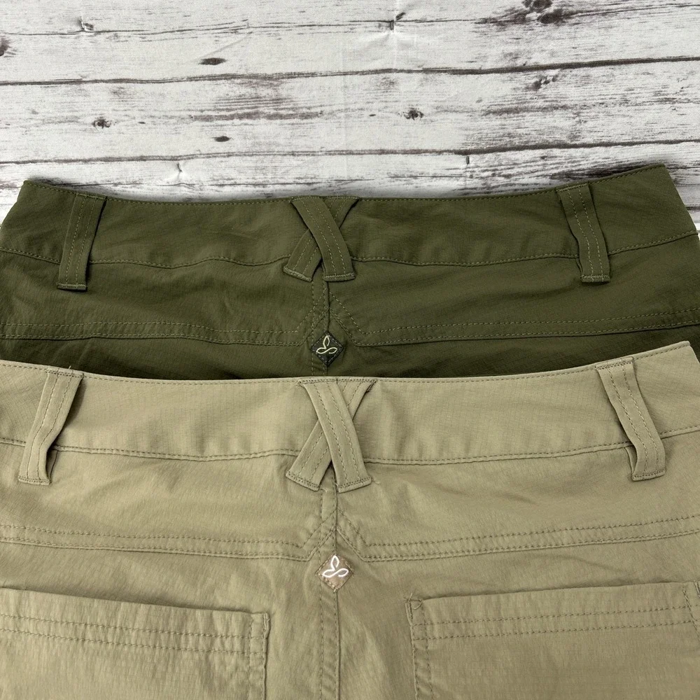 Lot of 2 Prana Haze Tan Green Ripstop Stretch Cargo Shorts W3HAZE115 Size 0